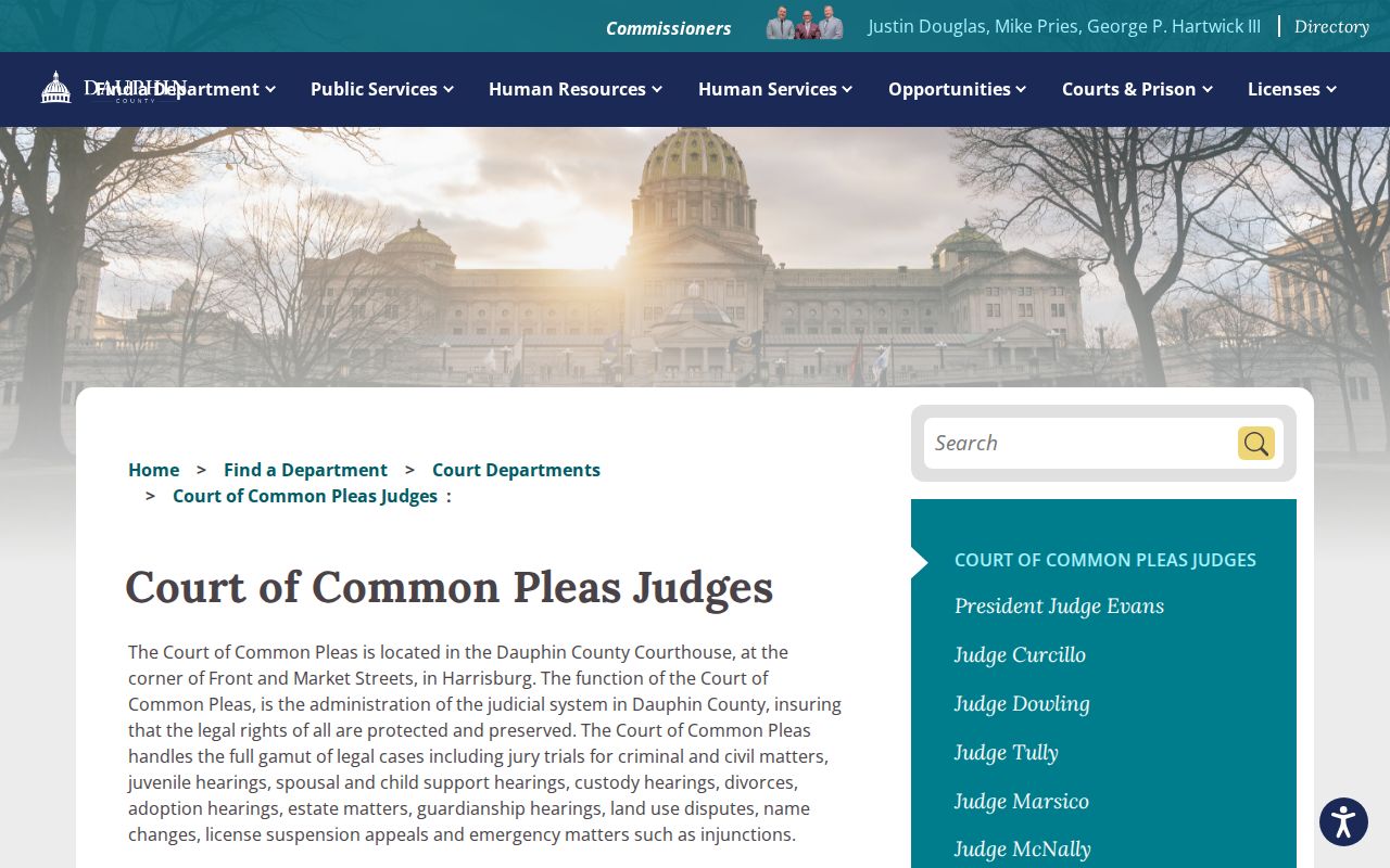 Dauphin County criminal court Common Pleas directory