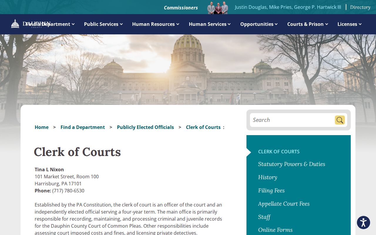 Dauphin County criminal court Clerk office page