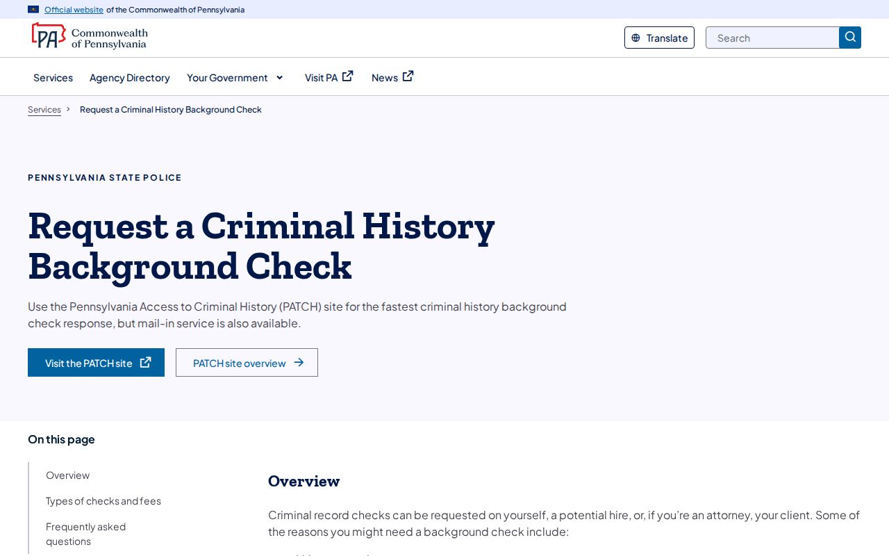 Pennsylvania State Police criminal history request guidance