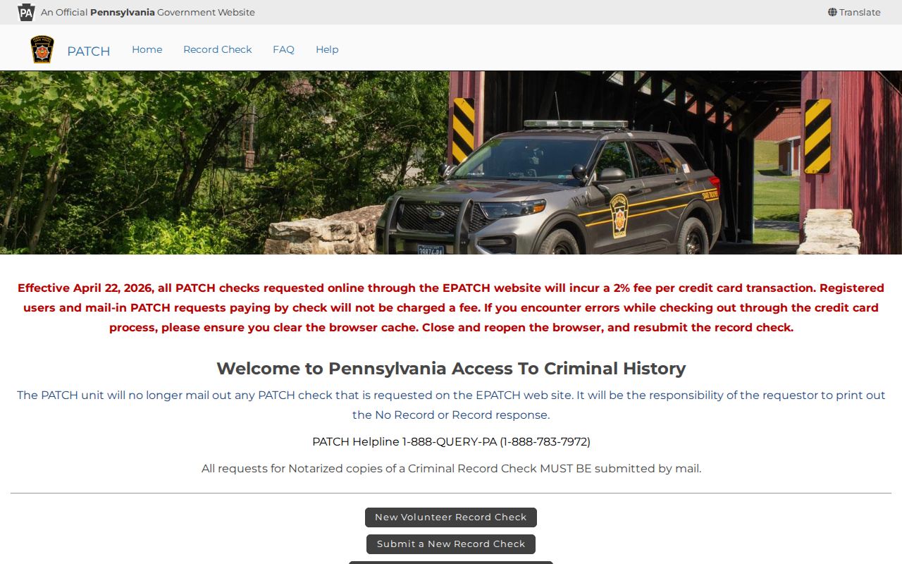 PATCH portal for Pennsylvania and Dauphin County criminal history checks