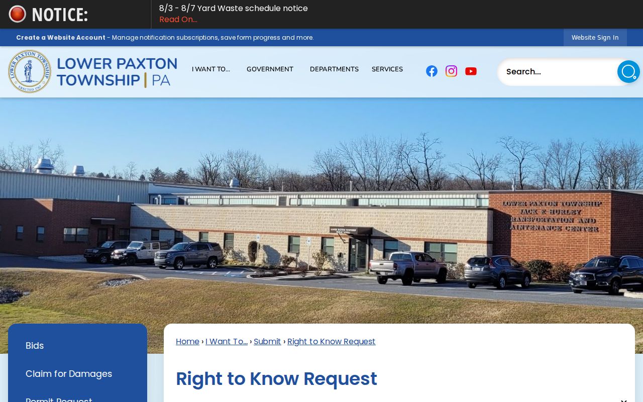 Lower Paxton criminal records and Right-to-Know request channel